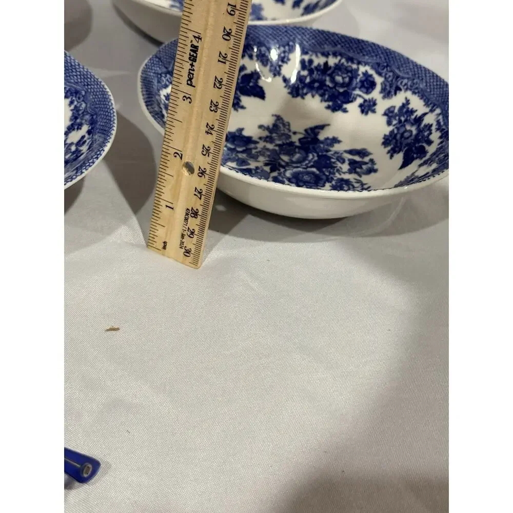 Set of 4 Johnson Bros Friendly Village Blue Transferware Cereal Soup England